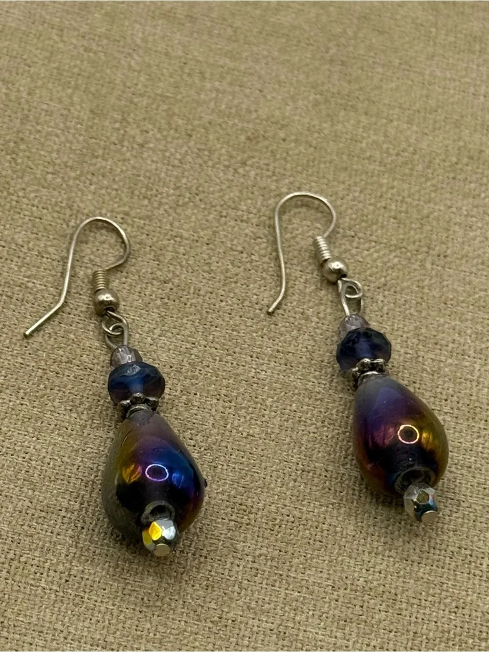 Irregular Teardrop Glass Bead Earrings in Deep Iridescent Purple